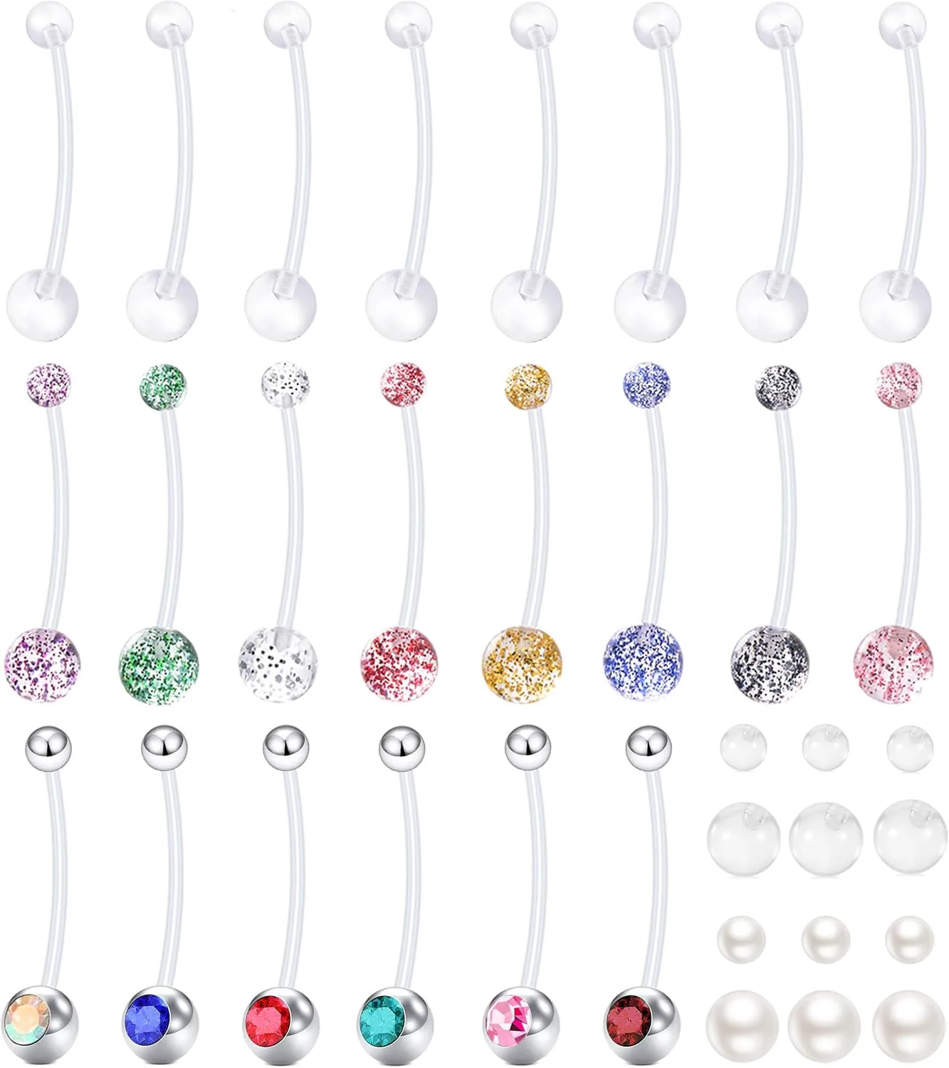 22Pcs 14G 38mm Sports Pregnancy Maternity Flexible Bioplast Long Belly Button Rings Navel Retainer Body Piercing
