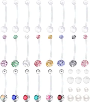 22Pcs 14G 38mm Sports Pregnancy Maternity Flexible Bioplast Long Belly Button Rings Navel Retainer Body Piercing