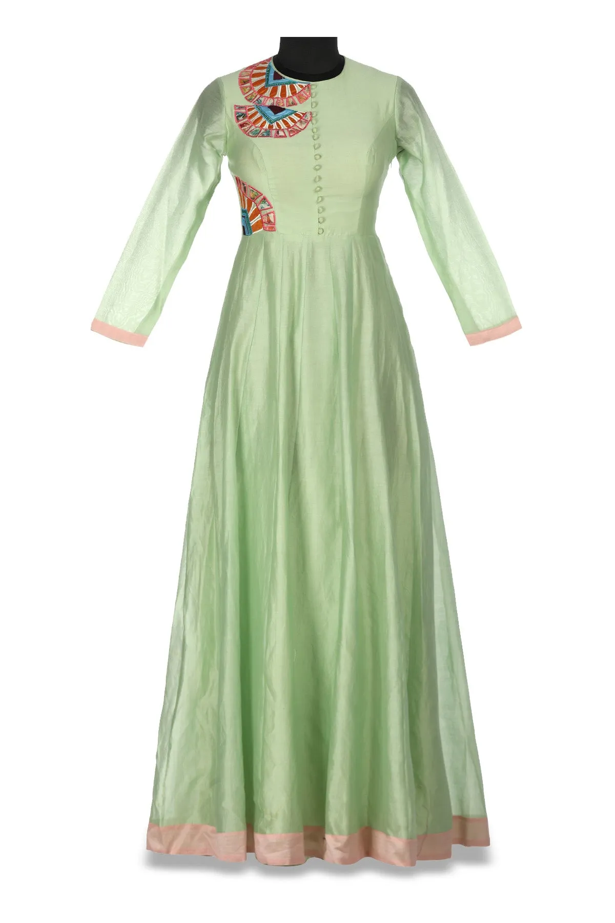 50Z186-RO Pastel Green Embroidered Chanderi Anarkali with Peach Dupatta
