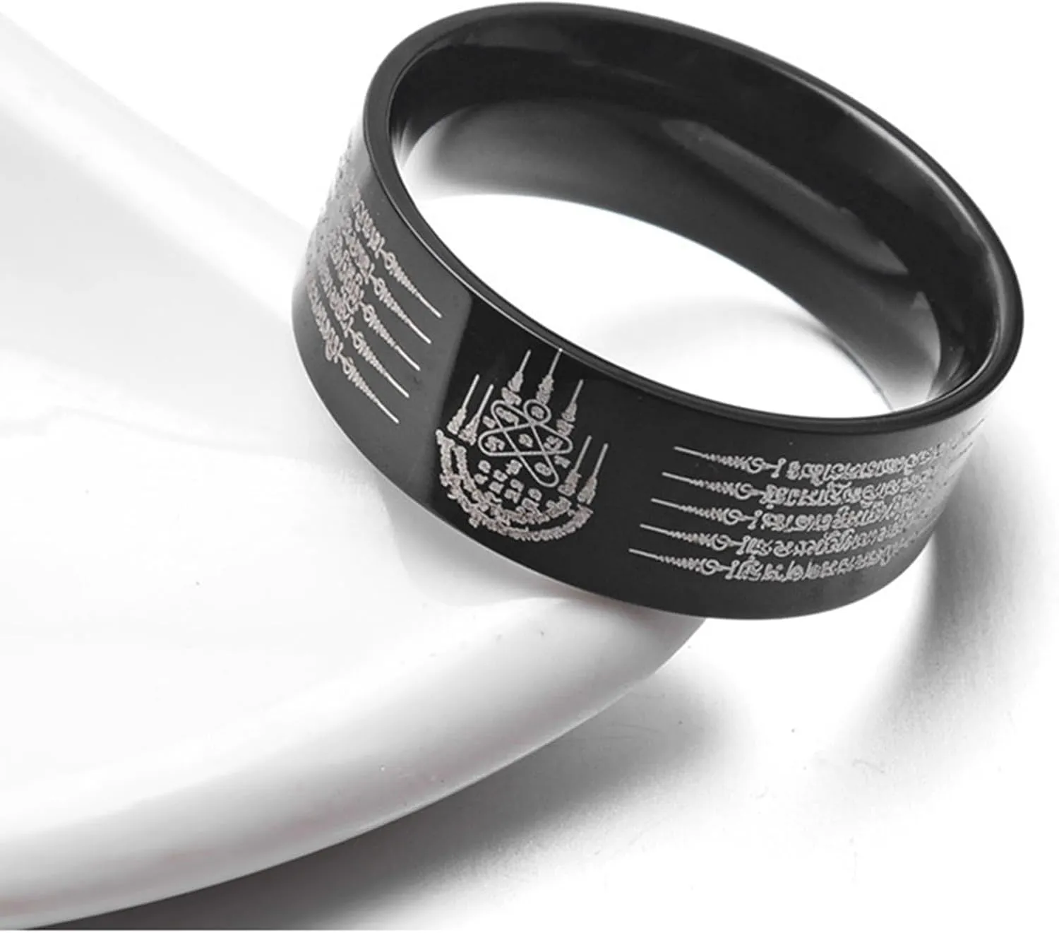 925 Sterling Silver Five Diamond Talismans 8mm Wide Ring Wedding Engagement Ring 18K Gold Micro Talisman Element Ring Fashion Faith Prayer Promise Ring Eternal Ring RYFF.00016