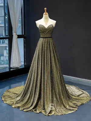 A-line Strapless Feature Long Prom Dress Beaded Formal Gowns GRB702