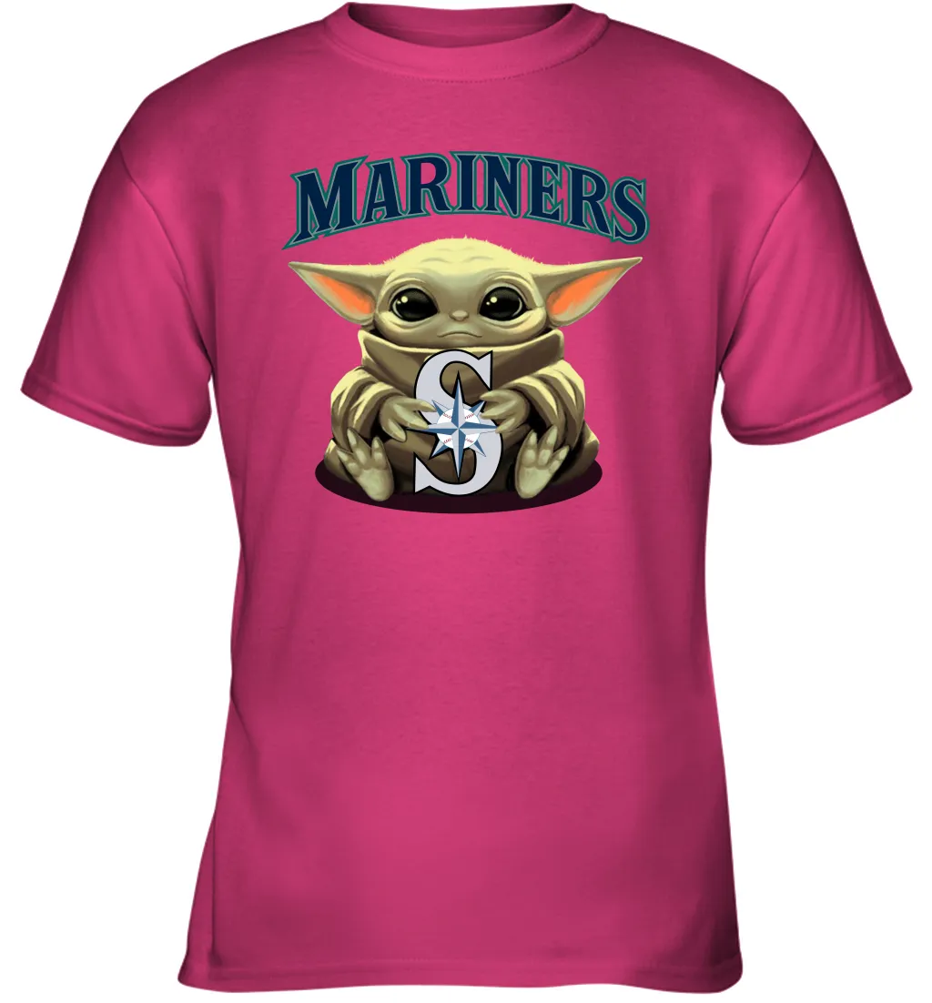 Baby Yoda Hugs Loves The Seattle Mariners Baseball Youth T-Shirt