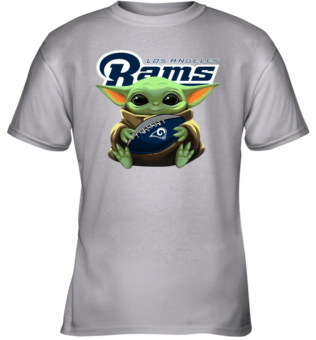 Baby Yoda Loves The Los Angeles Rams Star Wars Baby Yoda Hugs Rams NFL Youth T-Shirt