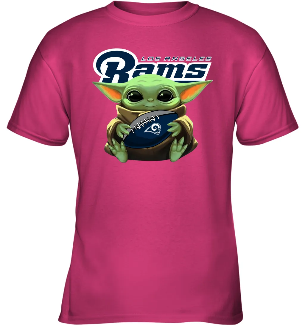 Baby Yoda Loves The Los Angeles Rams Star Wars Baby Yoda Hugs Rams NFL Youth T-Shirt