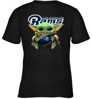 Baby Yoda Loves The Los Angeles Rams Star Wars Baby Yoda Hugs Rams NFL Youth T-Shirt