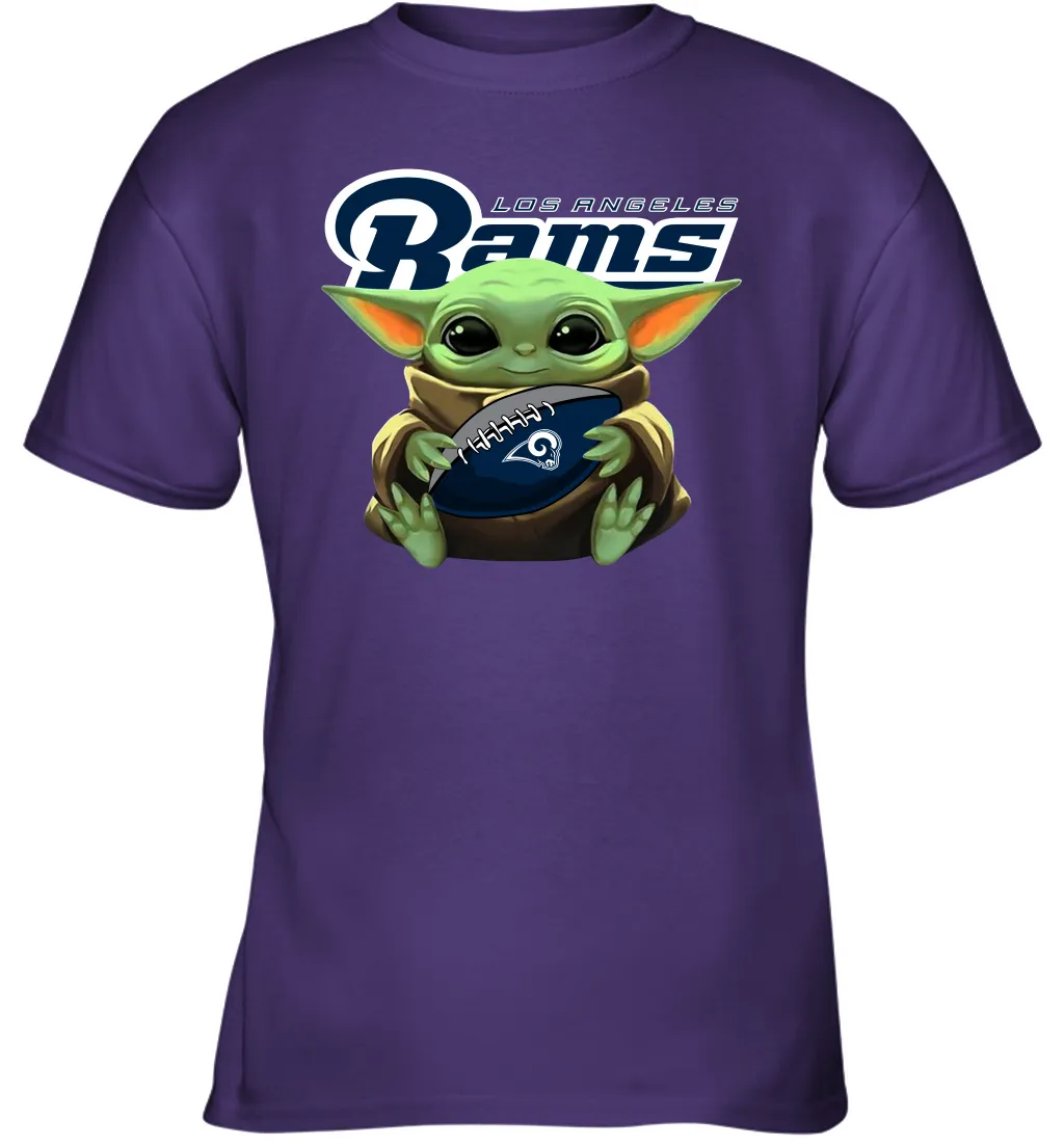 Baby Yoda Loves The Los Angeles Rams Star Wars Baby Yoda Hugs Rams NFL Youth T-Shirt