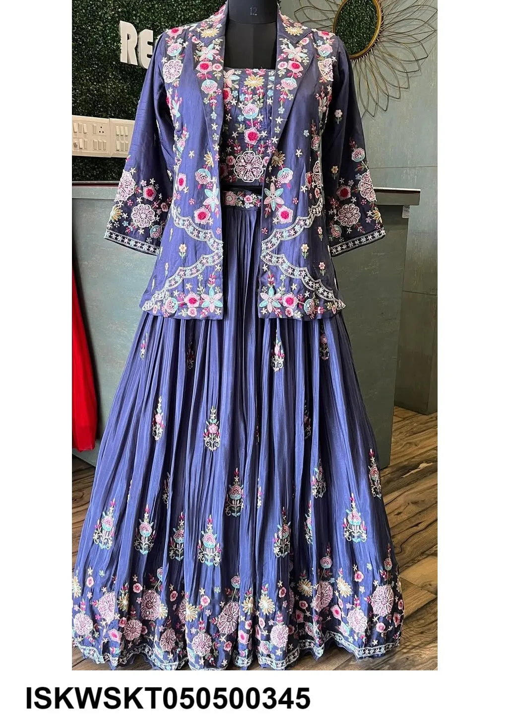 Embroidered Chinon Skirt With Georgette Blouse And Organza Dupatta-ISKWSKT050500345