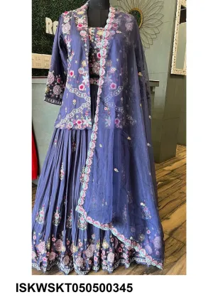 Embroidered Chinon Skirt With Georgette Blouse And Organza Dupatta-ISKWSKT050500345