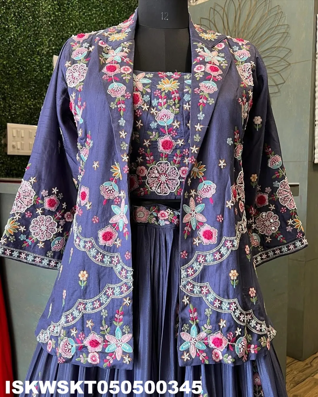 Embroidered Chinon Skirt With Georgette Blouse And Organza Dupatta-ISKWSKT050500345
