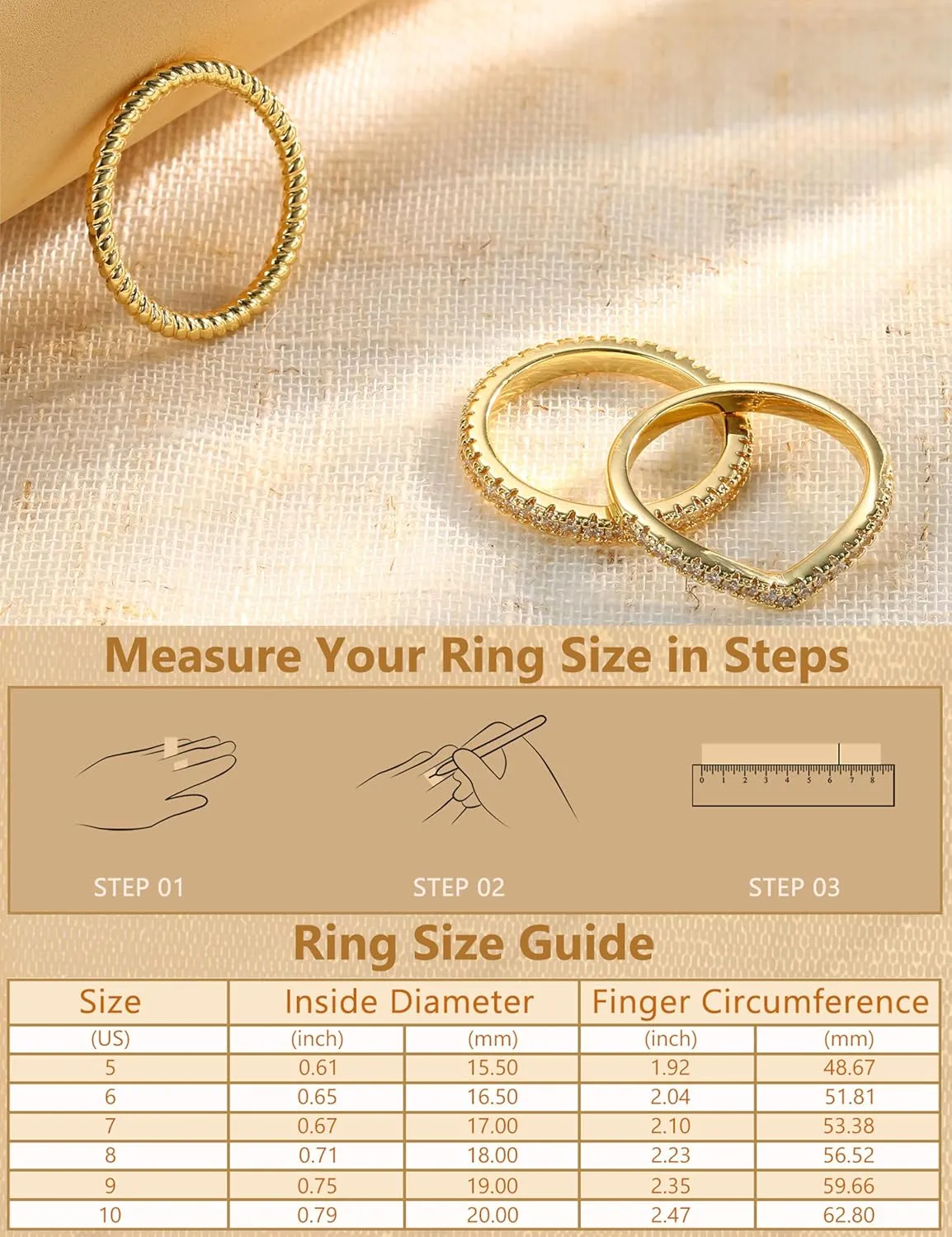Florideco Stackable Gold Rings for Women 14K Gold Plated Minimalist Non Tarnish Cubic Zirconia Thumb Ring Set Dainty Gold Knuckle Ring Trendy Statement Stacking Rings Set Size 5-10