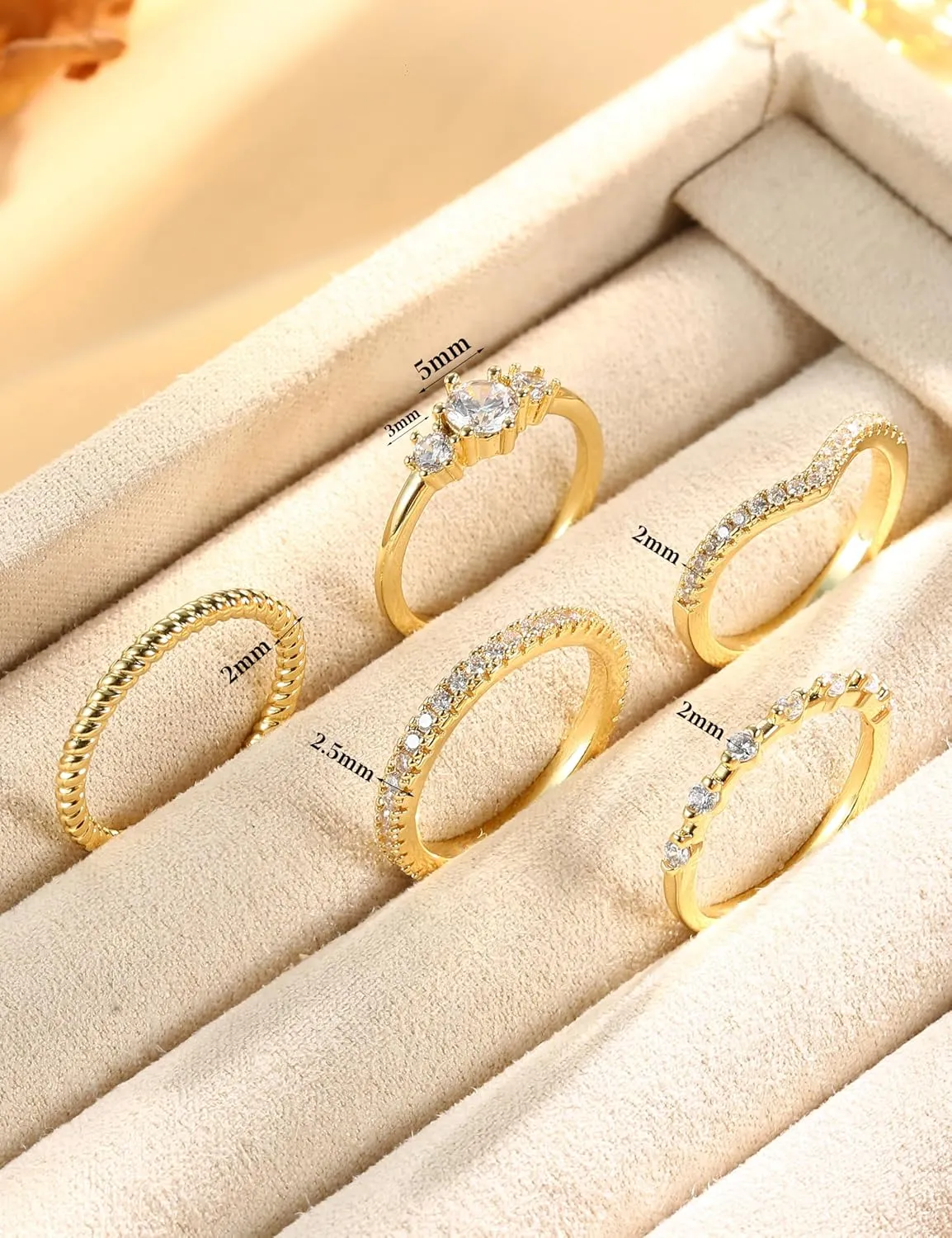 Florideco Stackable Gold Rings for Women 14K Gold Plated Minimalist Non Tarnish Cubic Zirconia Thumb Ring Set Dainty Gold Knuckle Ring Trendy Statement Stacking Rings Set Size 5-10