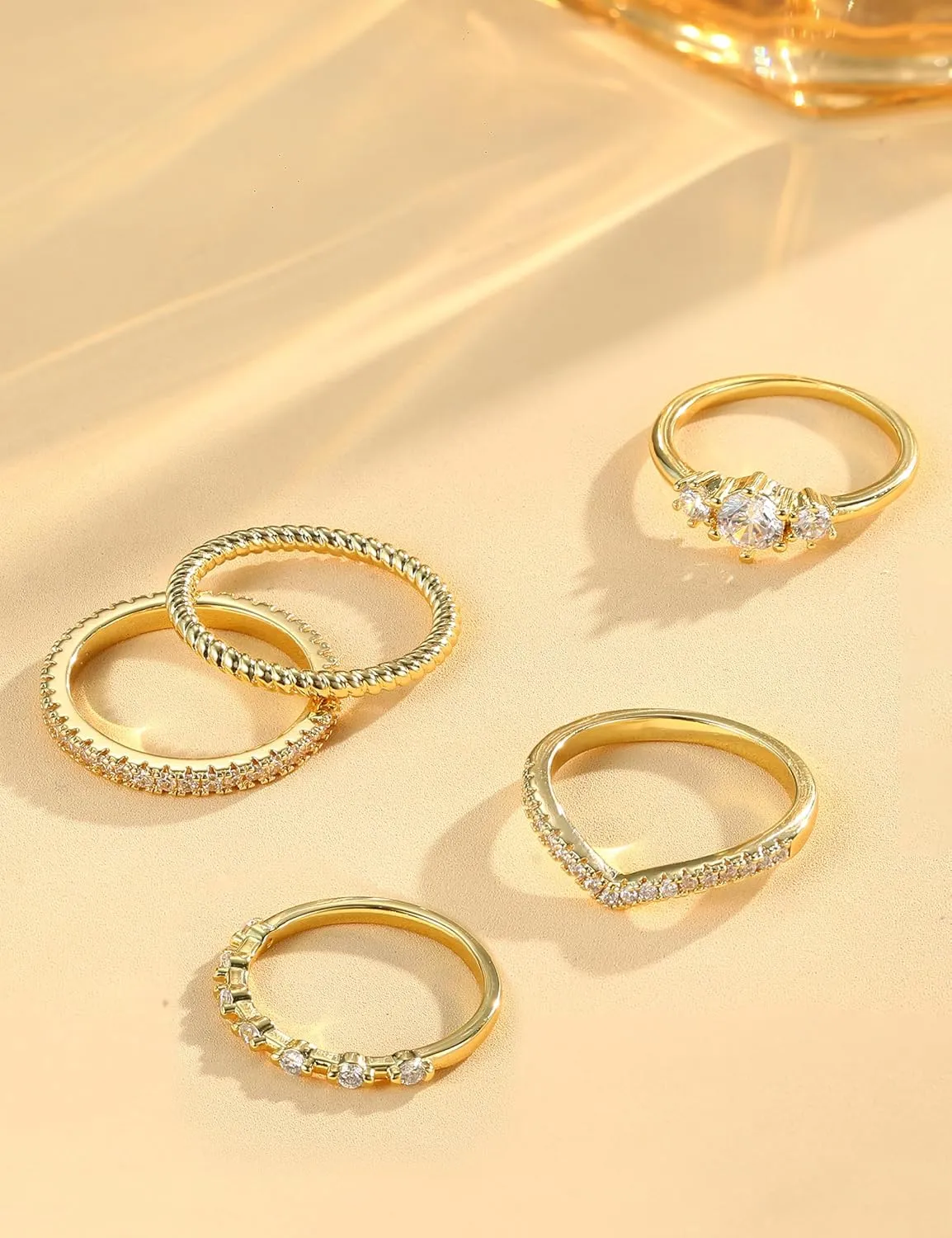 Florideco Stackable Gold Rings for Women 14K Gold Plated Minimalist Non Tarnish Cubic Zirconia Thumb Ring Set Dainty Gold Knuckle Ring Trendy Statement Stacking Rings Set Size 5-10