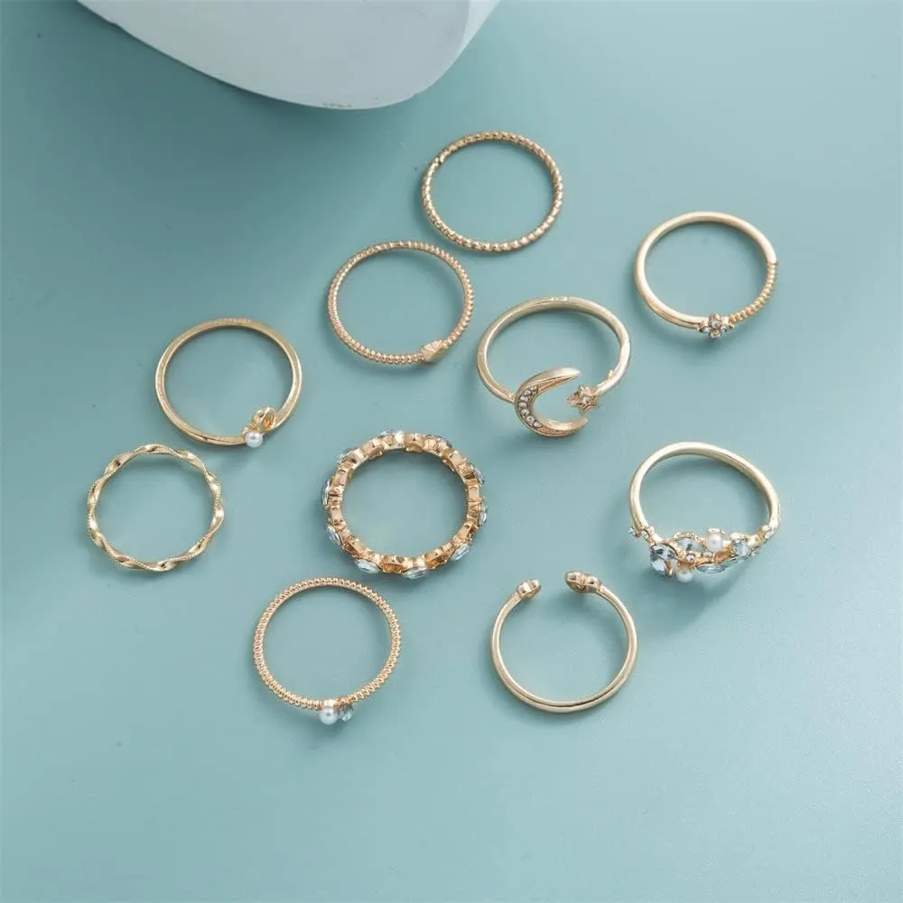 FUTIMELY Boho Retro Stackable Rings Sets for Women Knuckle Joint Finger Knuckle Nail Ring Sets Moon Stars Stack Preppy Statement Rings Cute Trendy Stuff Jewelry