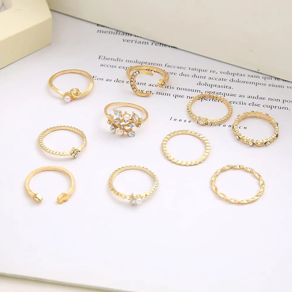 FUTIMELY Boho Retro Stackable Rings Sets for Women Knuckle Joint Finger Knuckle Nail Ring Sets Moon Stars Stack Preppy Statement Rings Cute Trendy Stuff Jewelry