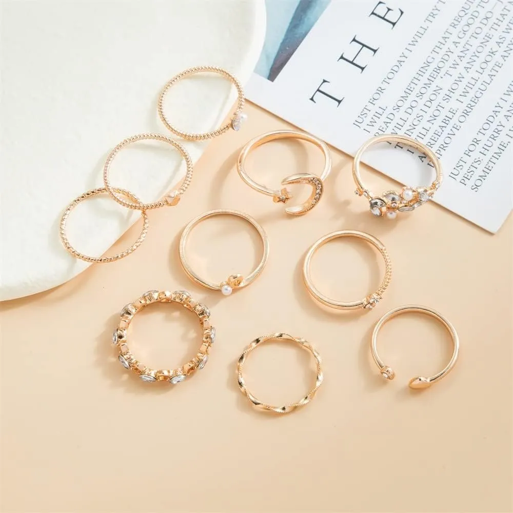 FUTIMELY Boho Retro Stackable Rings Sets for Women Knuckle Joint Finger Knuckle Nail Ring Sets Moon Stars Stack Preppy Statement Rings Cute Trendy Stuff Jewelry