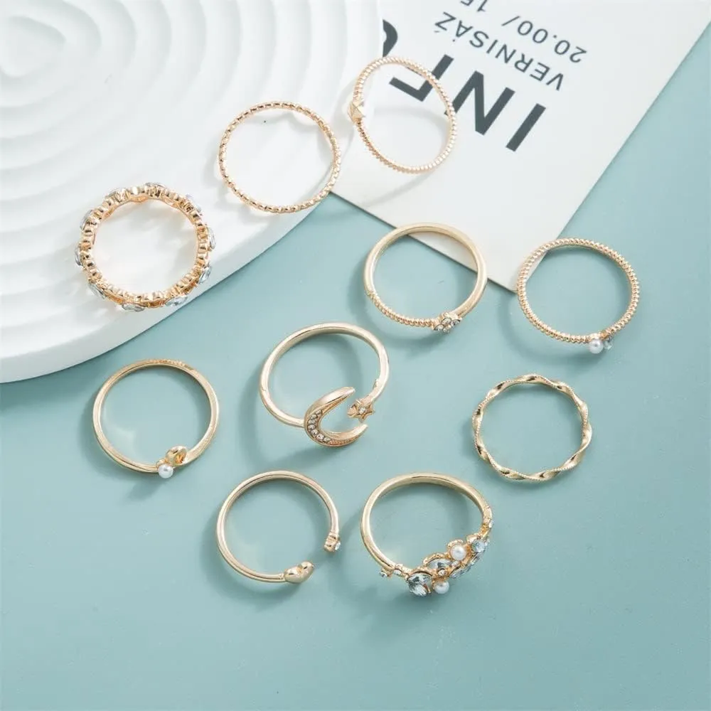 FUTIMELY Boho Retro Stackable Rings Sets for Women Knuckle Joint Finger Knuckle Nail Ring Sets Moon Stars Stack Preppy Statement Rings Cute Trendy Stuff Jewelry