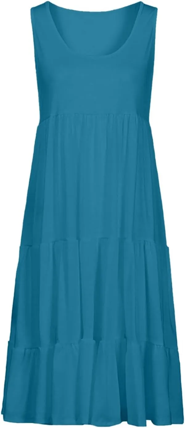 hlysgo Short Dresses for Women 2025 Casual Loose Fit Beach Vacation Peplum Sundress Summer Sleeveless Crew Neck Mini Dress