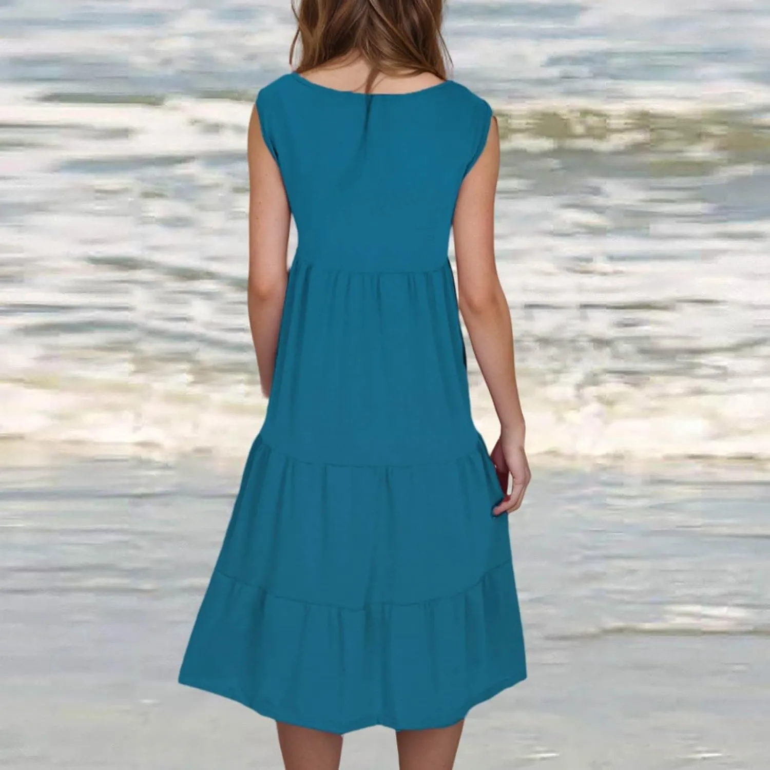 hlysgo Short Dresses for Women 2025 Casual Loose Fit Beach Vacation Peplum Sundress Summer Sleeveless Crew Neck Mini Dress