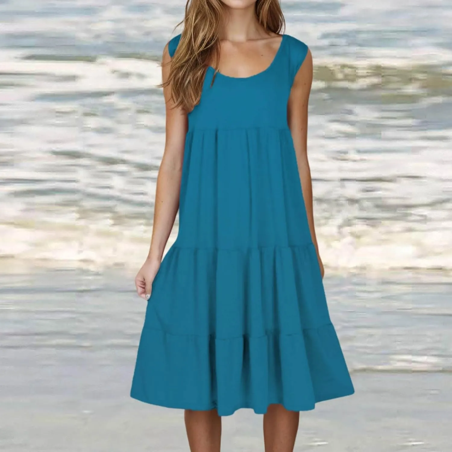 hlysgo Short Dresses for Women 2025 Casual Loose Fit Beach Vacation Peplum Sundress Summer Sleeveless Crew Neck Mini Dress