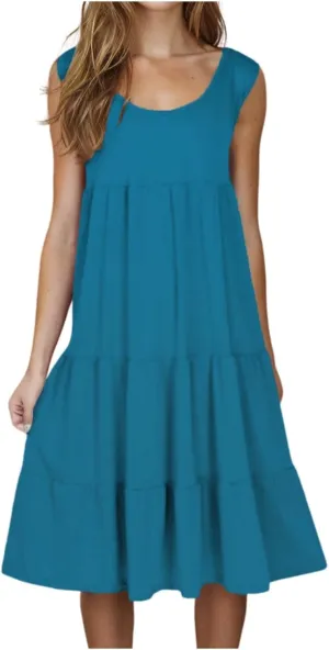 hlysgo Short Dresses for Women 2025 Casual Loose Fit Beach Vacation Peplum Sundress Summer Sleeveless Crew Neck Mini Dress