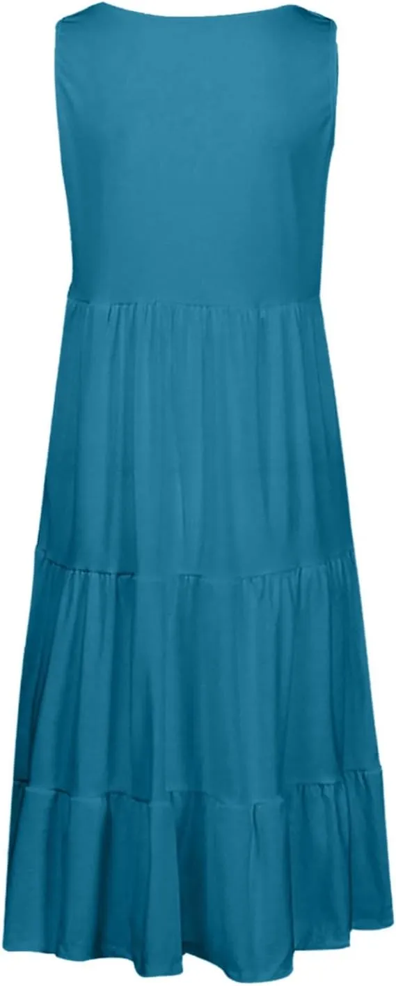 hlysgo Short Dresses for Women 2025 Casual Loose Fit Beach Vacation Peplum Sundress Summer Sleeveless Crew Neck Mini Dress