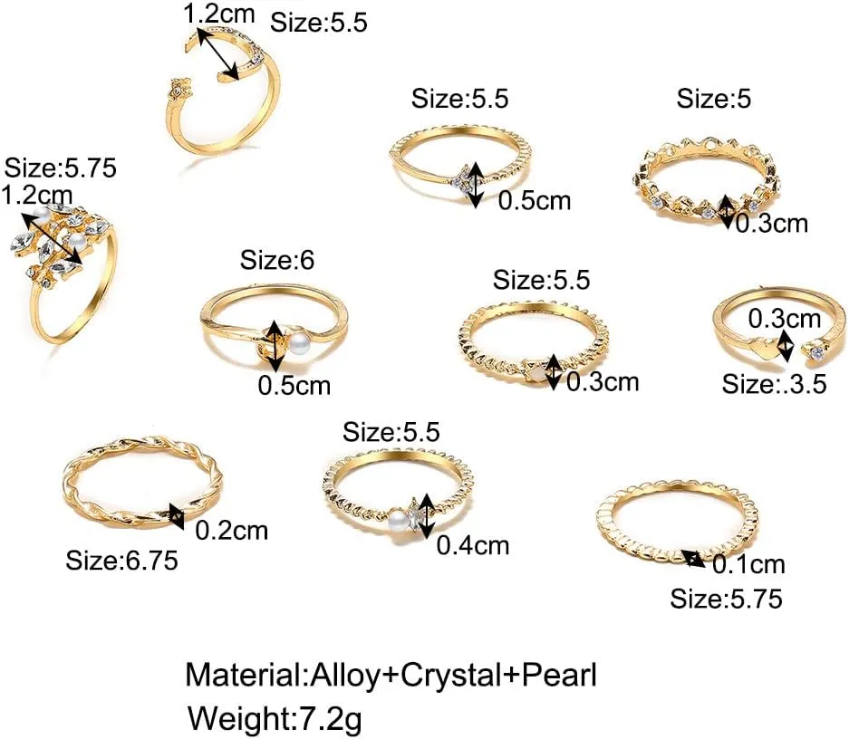 INENIMARTJ Boho Rings for Women Teen Girls,Gold Stacking Rings Set Vintage Knuckle Stackable Moon Star Snake Butterfly Heart Flower Leaf Top Finger Rings