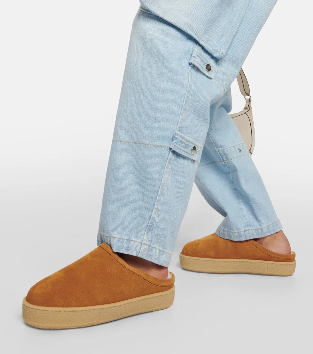 Isabel Marant Shearling Lined Fozee Suede Slippers, Brown
