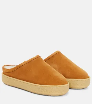 Isabel Marant Shearling Lined Fozee Suede Slippers, Brown