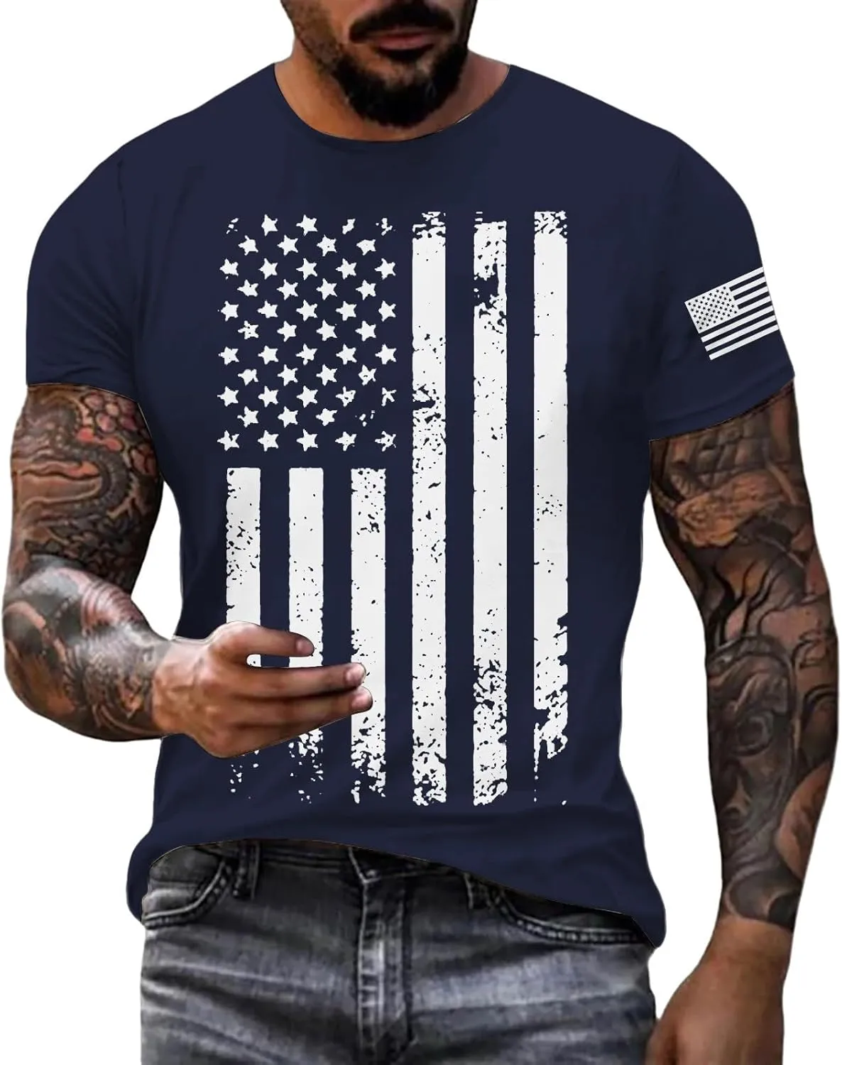 Litetao 4th of July Shirts for Men Big Tall American Flag Independence Day Short Sleeve Crewneck Patriotic Shirt Summer Tees