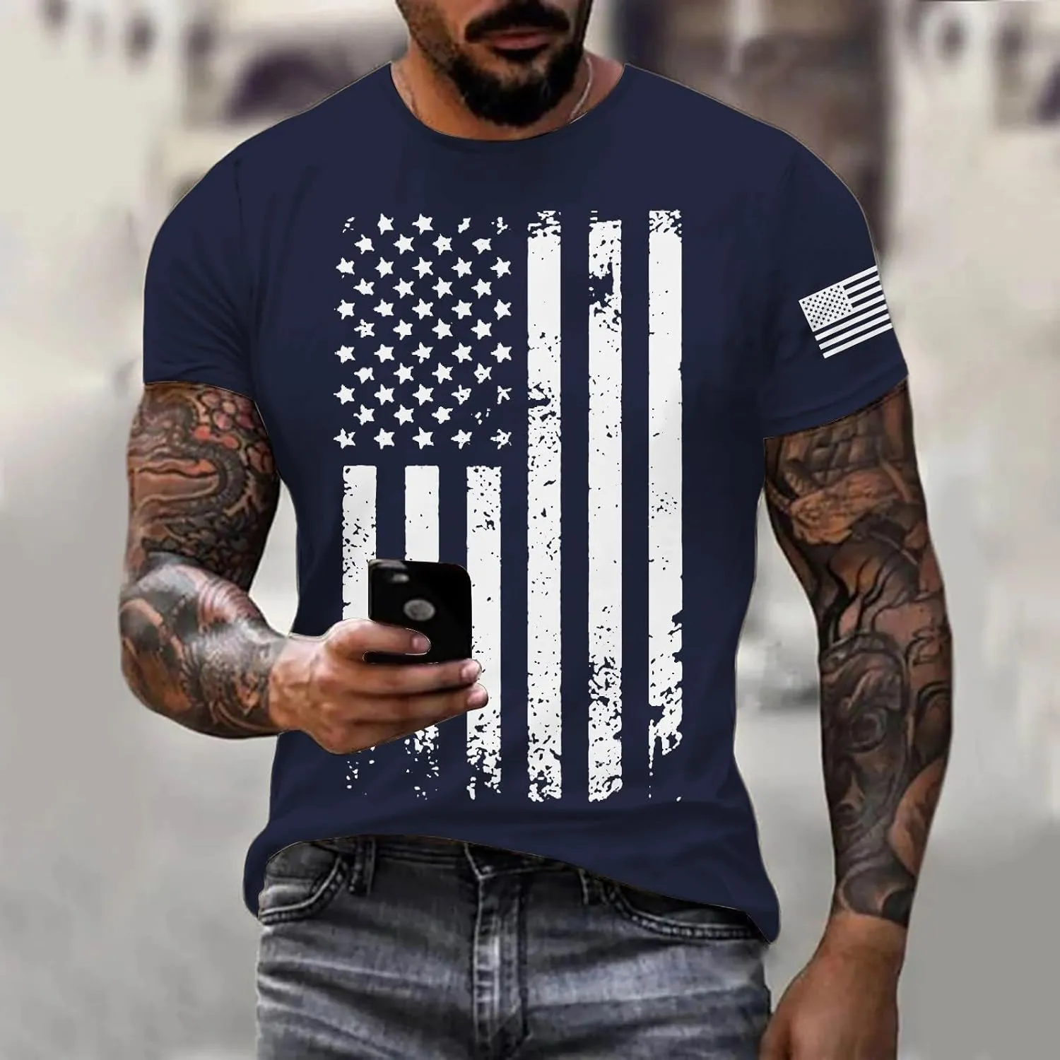 Litetao 4th of July Shirts for Men Big Tall American Flag Independence Day Short Sleeve Crewneck Patriotic Shirt Summer Tees