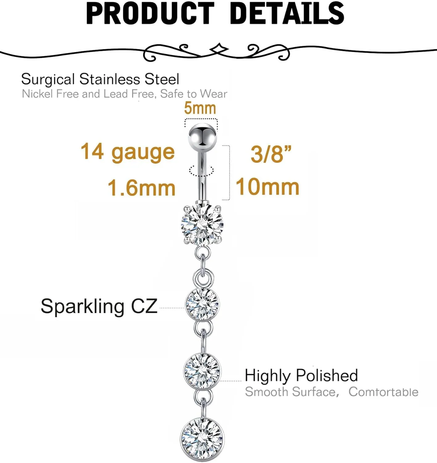 MODRSA Belly Button Ring Belly Rings Surgical Steel Belly Button Ring Hypoallergenic Clicker Belly Button Ring Navel Rings for Women