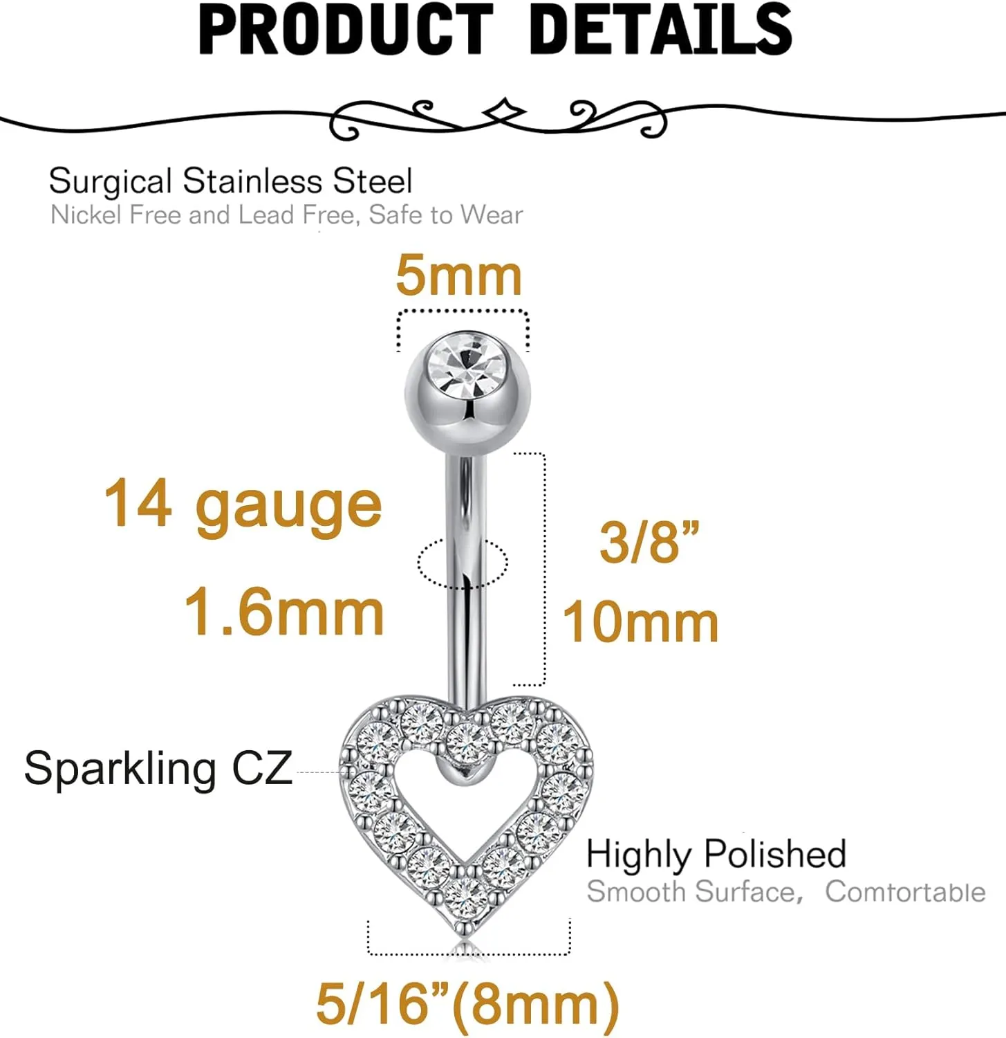 MODRSA Belly Button Ring Belly Rings Surgical Steel Belly Button Ring Hypoallergenic Clicker Belly Button Ring Navel Rings for Women