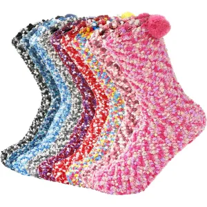 Pack Of 9 Fuzzy Warm Slipper Socks Women Super Soft Microfiber Cozy Sleeping Socks