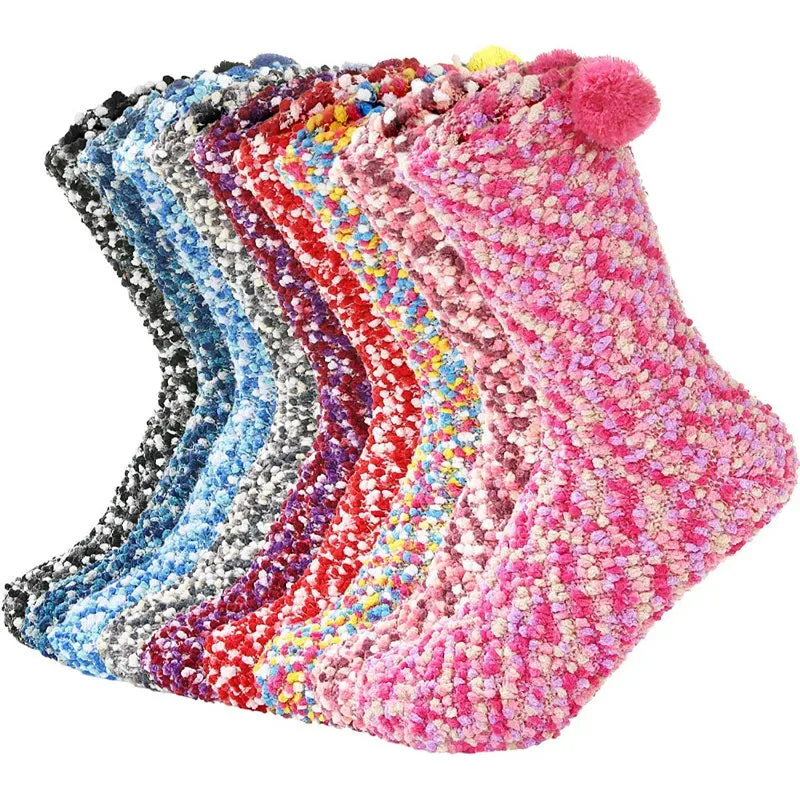 Pack Of 9 Fuzzy Warm Slipper Socks Women Super Soft Microfiber Cozy Sleeping Socks
