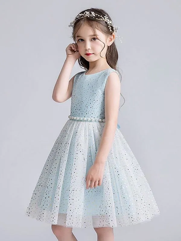 Pink Sleeveless Pearls Short Princess Flower Girl Dresses Formal Dresses for Kids