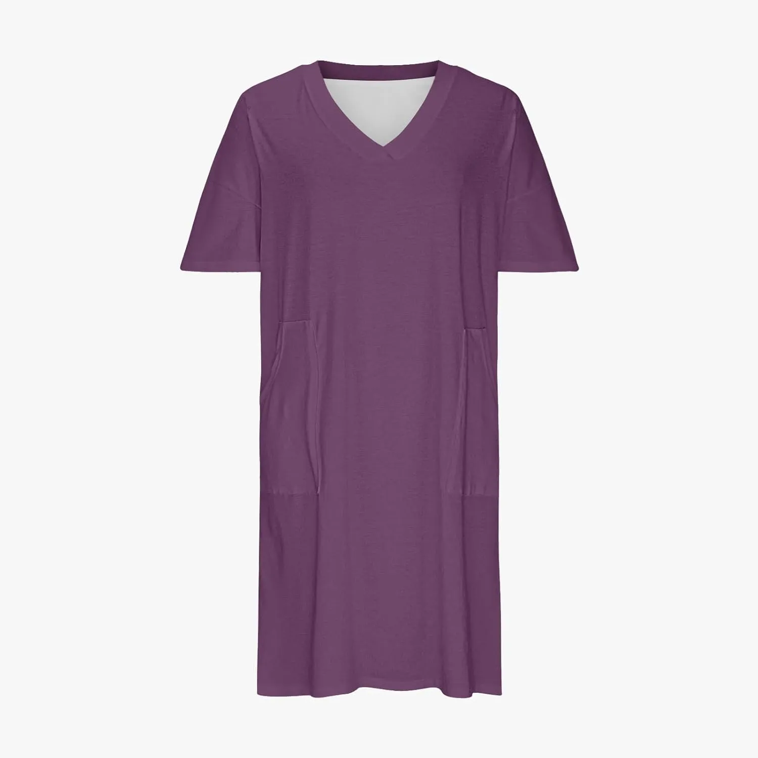 Plus Size V Neck Midi Dresses for Women Baggy V Neck T-Shirt Dress Solid Loose Fitting Sundress with Pokets