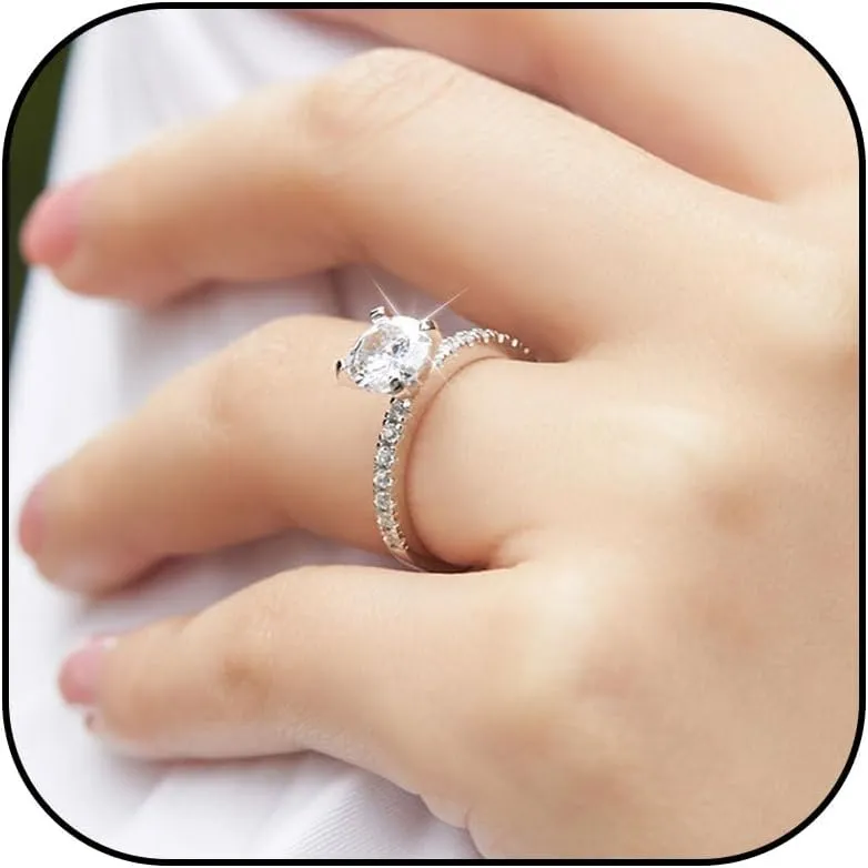 Roe Dolph Cubic Zirconia Engagement Rings for Women Non Tarnish Silver Plated Fake Engagement Ring Halo Travel Wedding Bands Ring Set for Couples Promise Rings Wedding Jewelry for Brides Wedding