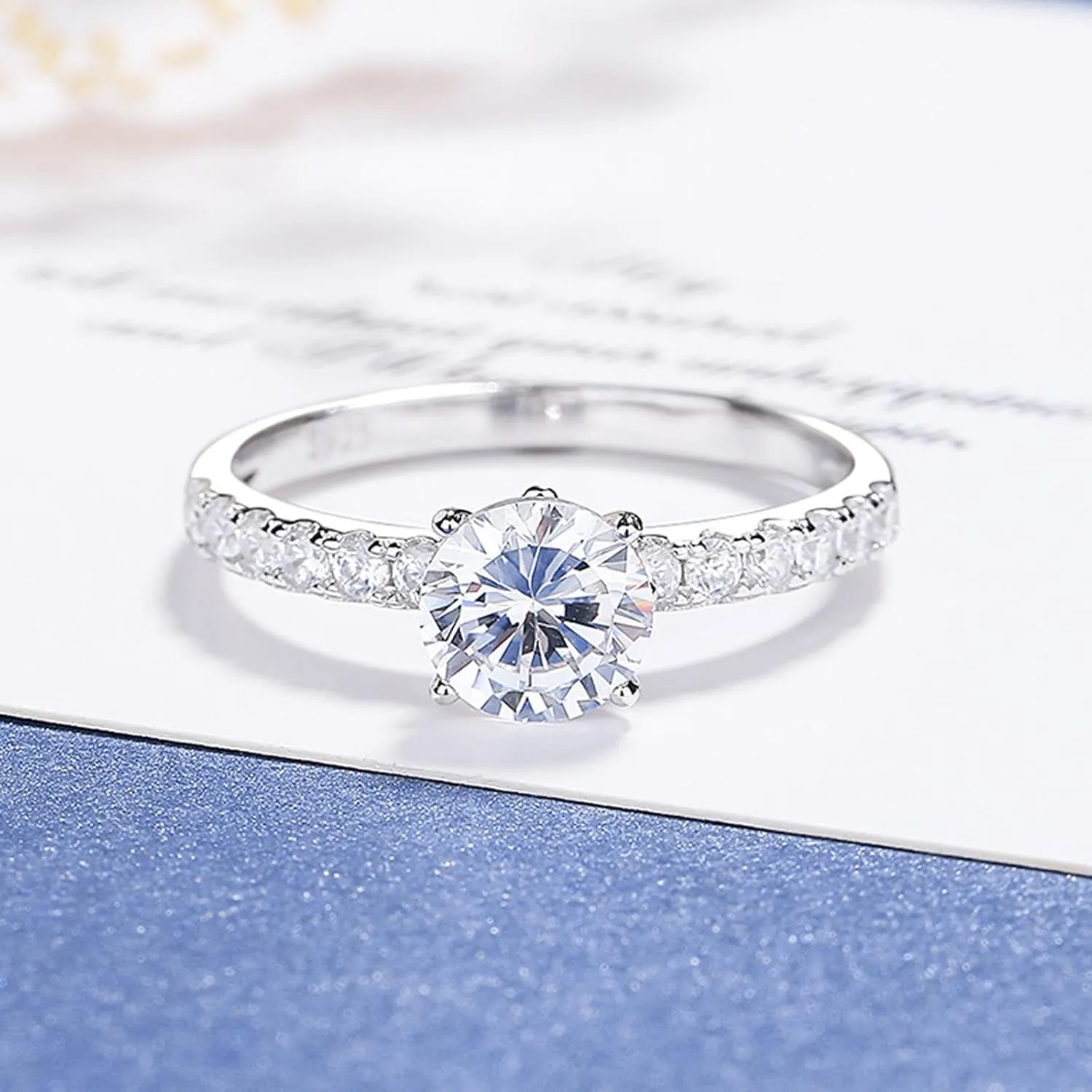 Roe Dolph Cubic Zirconia Engagement Rings for Women Non Tarnish Silver Plated Fake Engagement Ring Halo Travel Wedding Bands Ring Set for Couples Promise Rings Wedding Jewelry for Brides Wedding