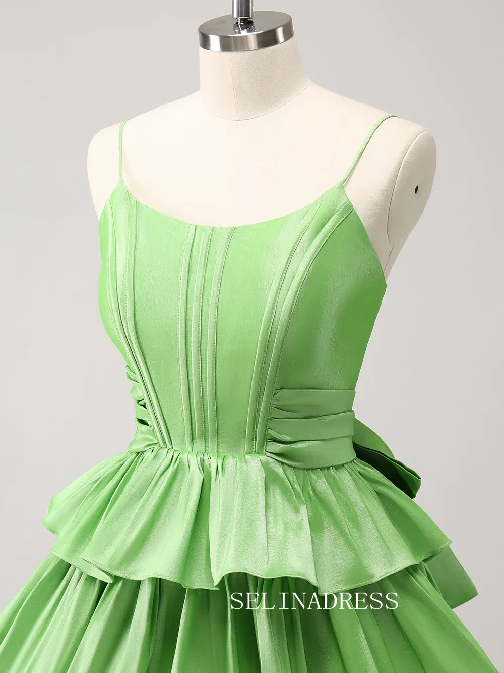 Sage Green Spaghetti Straps Homecoming Dresses Tiered Hoco Dress Cocktail Dress #TKL2352