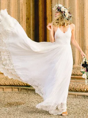 Spaghetti Straps Beach Lace Wedding Dresse Custom Wedding Gown Bridal Dresses GRDK010
