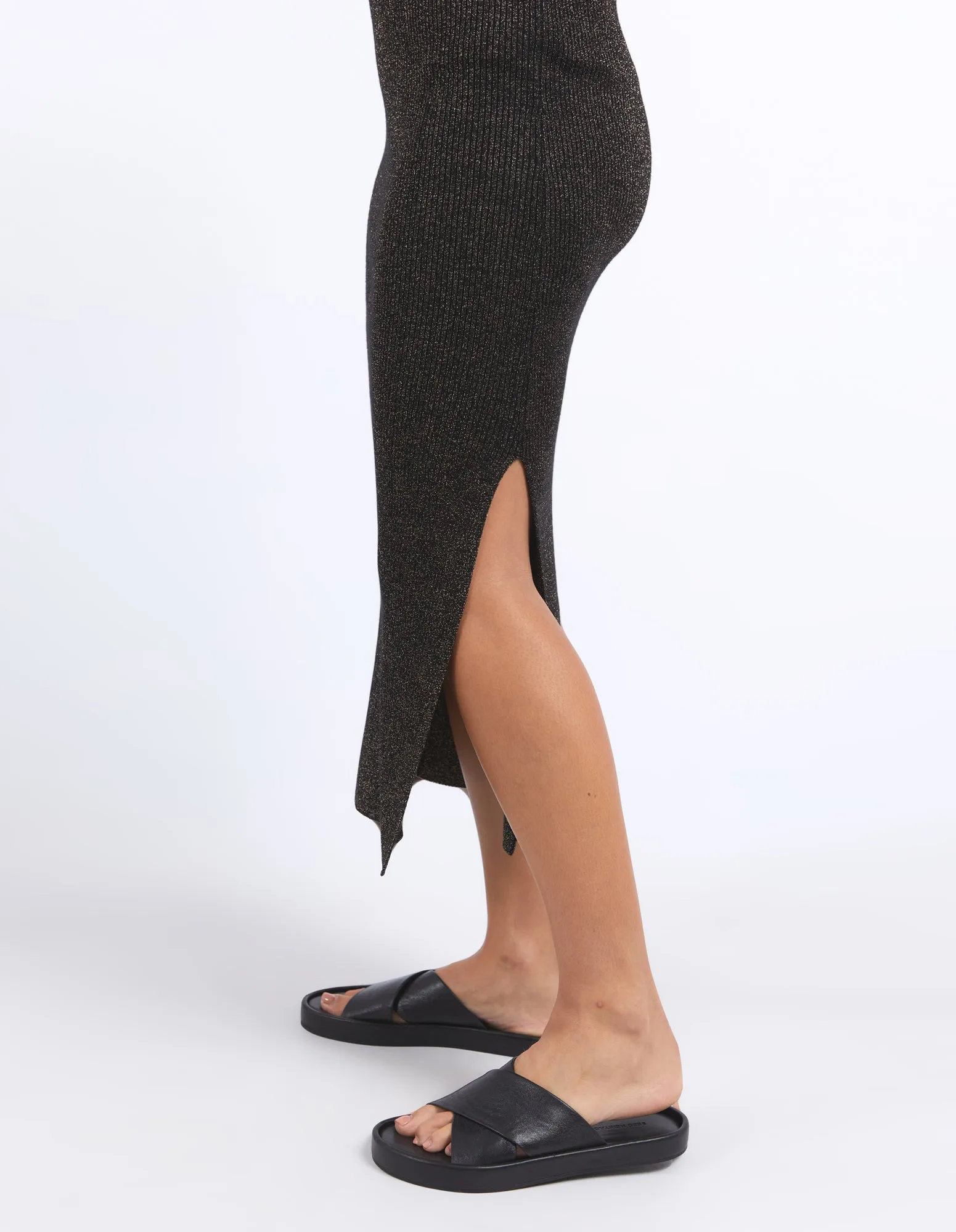 Tessa Metallic Knit Skirt - Black & Gold