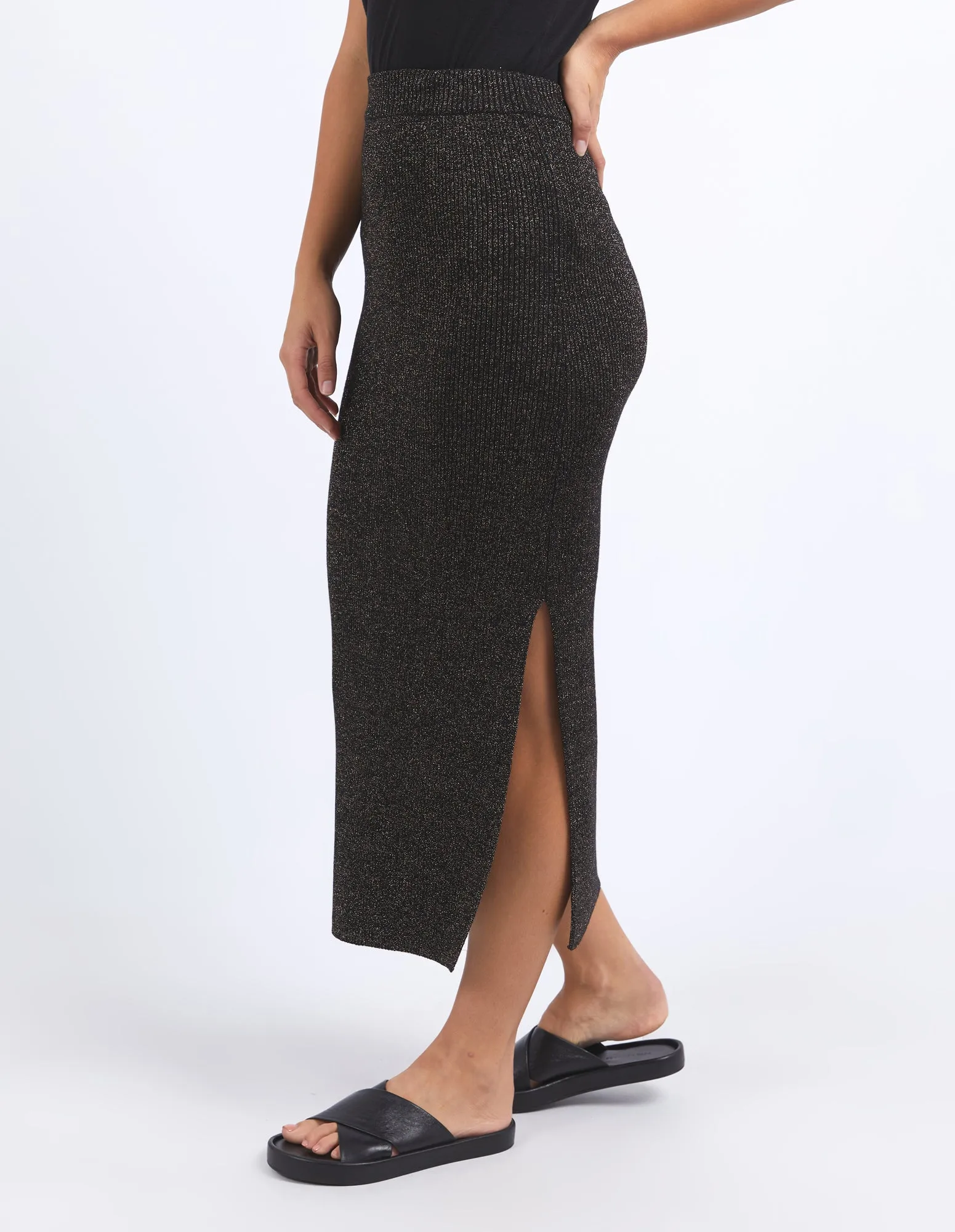 Tessa Metallic Knit Skirt - Black & Gold