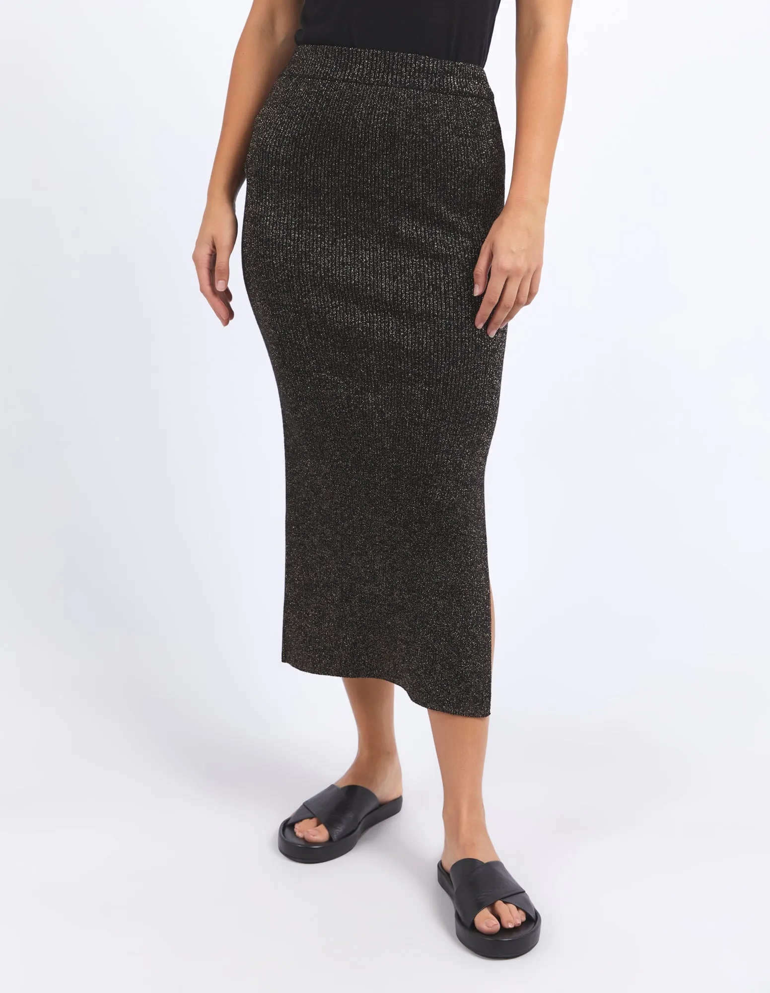 Tessa Metallic Knit Skirt - Black & Gold